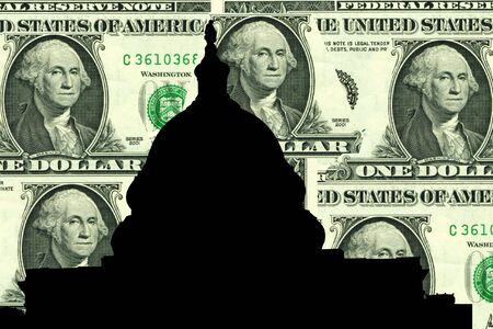 Capitol Building against one dollar bill collageの写真素材