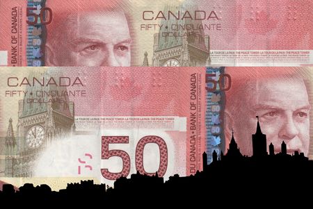Ottawa Skyline against Canadian 50 dollar noteの写真素材