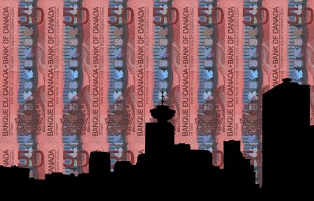 Vancouver skyline against Canadian 50 dollar noteの写真素材