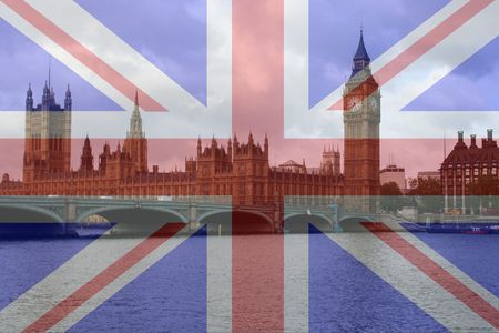 palace of Westminster and British Flagの写真素材
