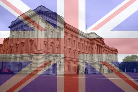 Buckingham Palace and British Flagの写真素材