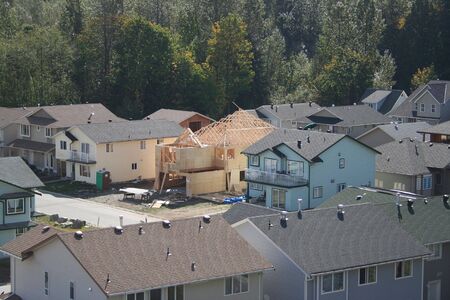 new wooden house under constructionの写真素材