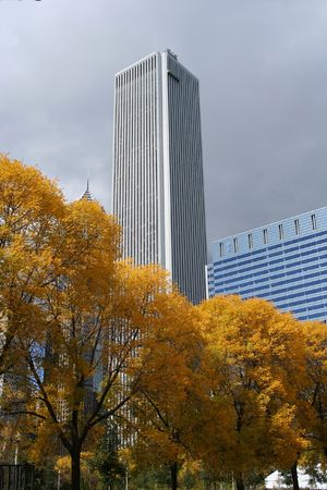 Aon tower in autumnの写真素材