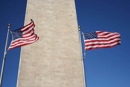 American flags and Washington monumentの写真素材