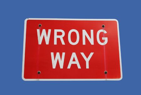 red wrong way road signの写真素材