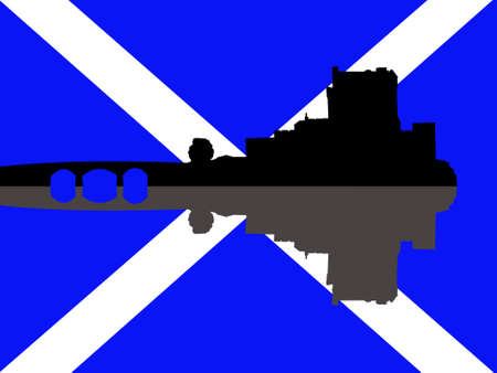 eilean donan castle against scottish flag illustrationのイラスト素材