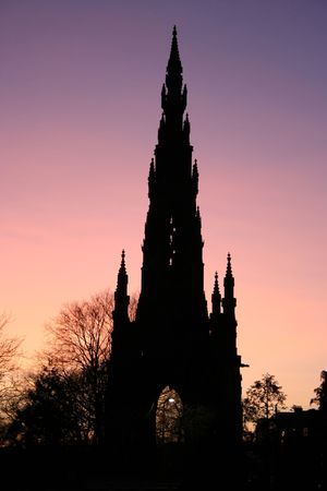 Scott Monument Princes Street Edinburgh at duskの写真素材