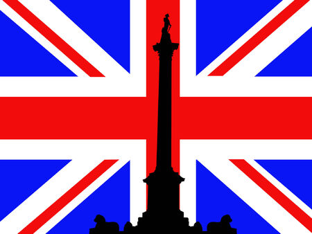 Nelson Column Trafalgar Square against British flagのイラスト素材