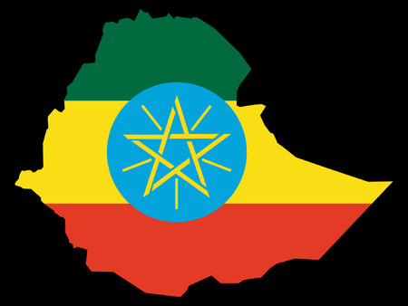 map of Ethiopia and Ethiopian flag illustrationのイラスト素材