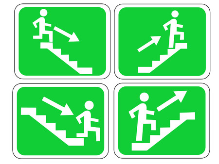 Emergency exit sign with figure and stairsのイラスト素材