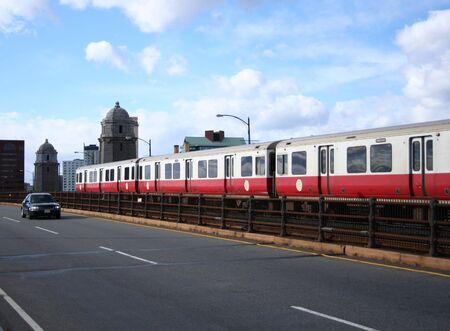 Boston subway train crossing longfellow bridge
