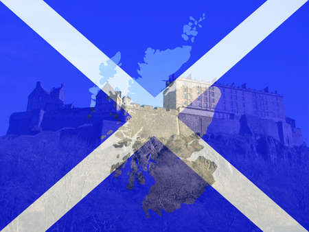 Edinburgh Castle and Scottish flag map frameの写真素材