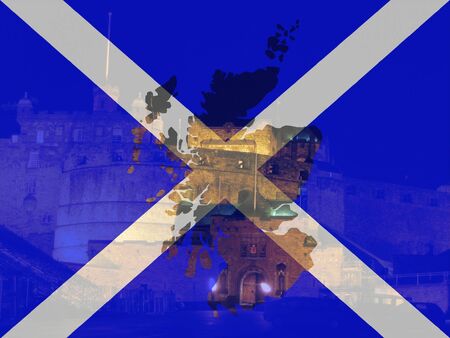 Edinburgh Castle and Scottish flagの写真素材