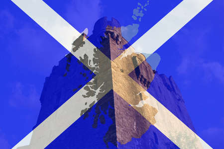Eilean Donan Castle and Scottish flag map frameの写真素材