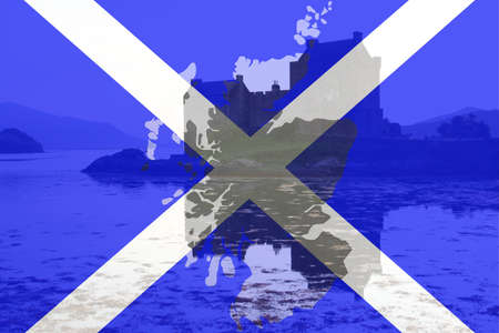 Eilean Donan Castle and Scottish flag map frameの写真素材
