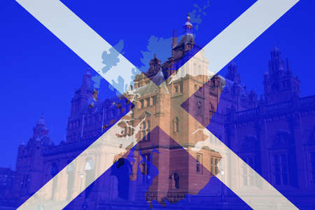 Kelvingrove art gallery and Museum Glasgow and Scottish flag map frameの写真素材