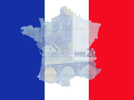 Twenty euro note with French map flag frameの写真素材