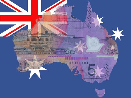 Australian currency map of Australia and flagの写真素材