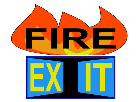 fire exit sign with flames and doorwayのイラスト素材