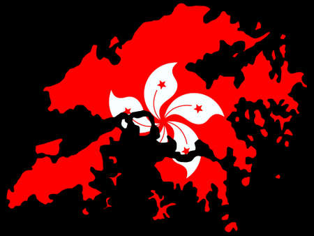 map of Hong Kong and their flag illustrationのイラスト素材