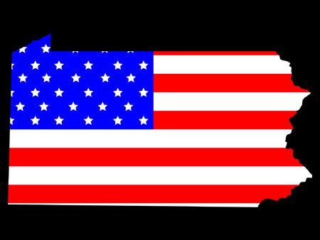 Map of the State of Pennsylvania and American flagのイラスト素材
