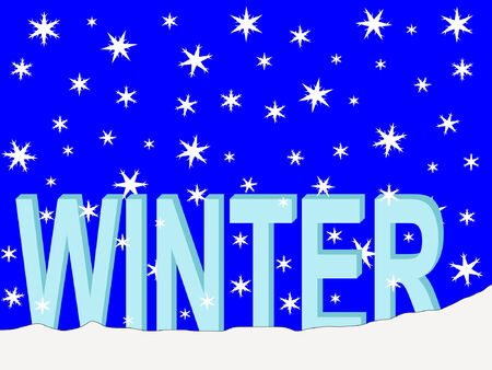 winter text with falling snow flakes illustrationのイラスト素材