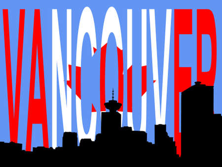 vancouver skyline against canadian flag illustrationのイラスト素材