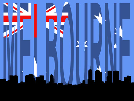 Melbourne Skyline against Australian flag illustrationのイラスト素材