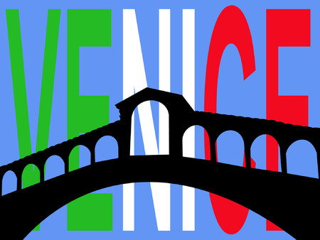 Rialto bridge Venice against italian flag illustrationのイラスト素材