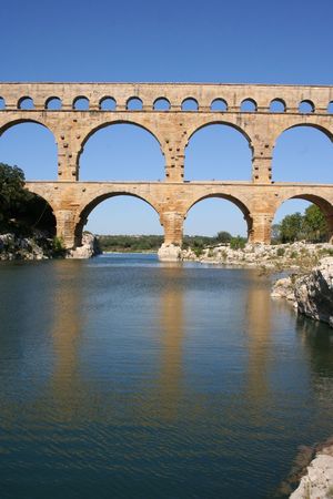 Roman aqueduct at Pont du Gard Franceの写真素材
