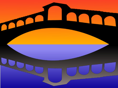 Rialto bridge reflected at duskのイラスト素材