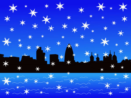 Tower of London and modern skyline in winter のイラスト素材
