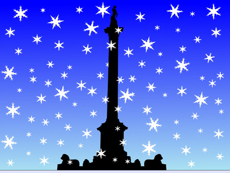 Nelson Column Trafalgar Square in winter with falling snowのイラスト素材