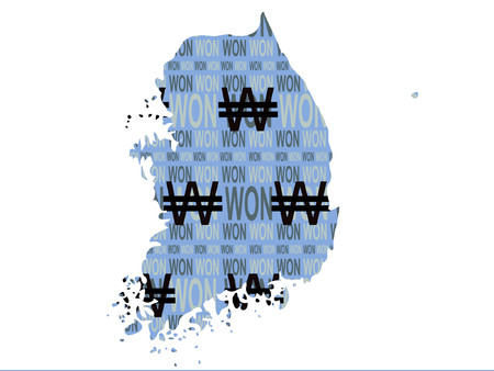 Korean currency with map of Koreaのイラスト素材