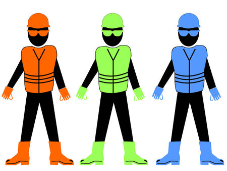 safe construction workers wearing hard hats and jacketsのイラスト素材