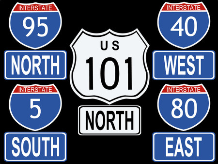 American Interstate and Highway signs illustrationのイラスト素材