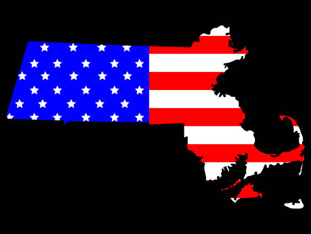 Map of the State of Massachusetts and American flagのイラスト素材