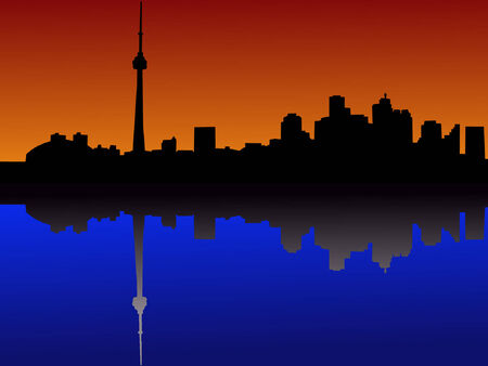 Toronto skyline at dusk reflected in waterのイラスト素材