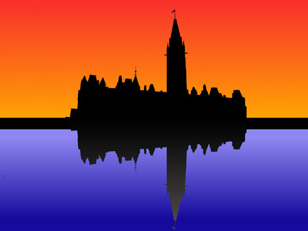 Canadian parliament at sunset with beautiful skyのイラスト素材