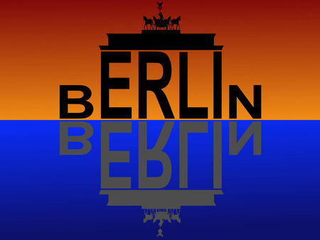 Brandenburg Berlin text reflected at sunset illustrationのイラスト素材