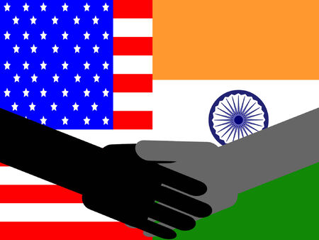 business handshake with American and Indian flagのイラスト素材