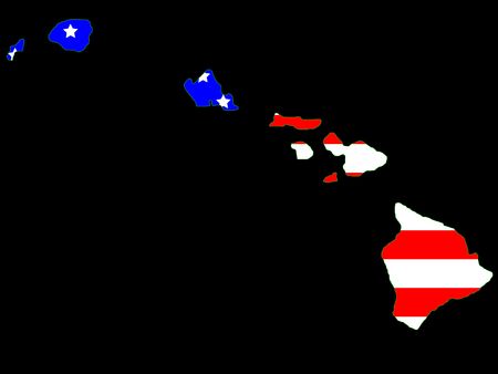 Map of the State of hawaii and American flagの写真素材