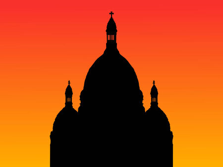 Sacre Coeur Basilica Montmartre at sunset with colorful skyのイラスト素材
