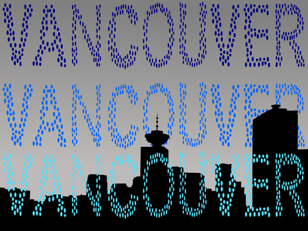 Vancouver skyline in rain shower illustrationのイラスト素材