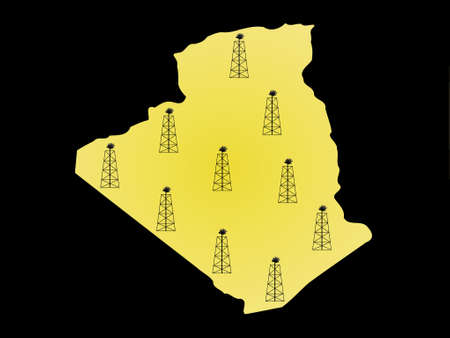 Map of Algeria and oil derricks illustrationのイラスト素材