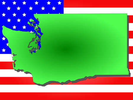 Map of the State of Washington and American flagの写真素材