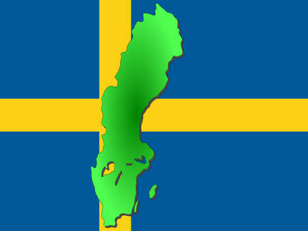 map of Sweden and Swedish flag illustrationの写真素材