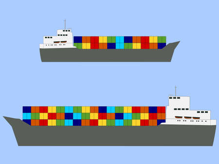 fully ladened container ships with colorful cargo illustrationの写真素材