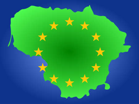 map of Lithuania and European Union flag illustrationの写真素材
