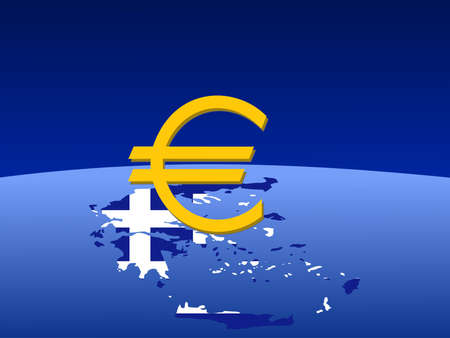 giant euro sign with map and flag of Greece from spaceの写真素材